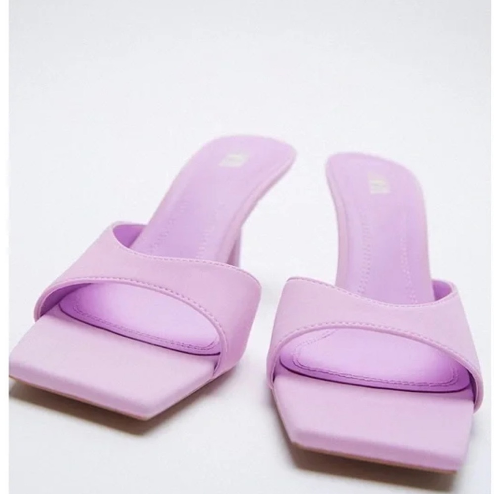 Zara Pastel Lilac Square-Toe Slide Heels